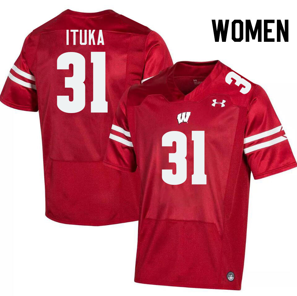 Women #31 Gideon Ituka Wisconsin Badgers College Football Jerseys Stitched-Red